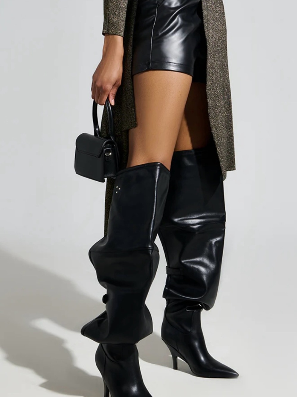 Vera Wang Black Over-the-Knee Pointed-Toe Heel Boots - Picture 2 of 8
